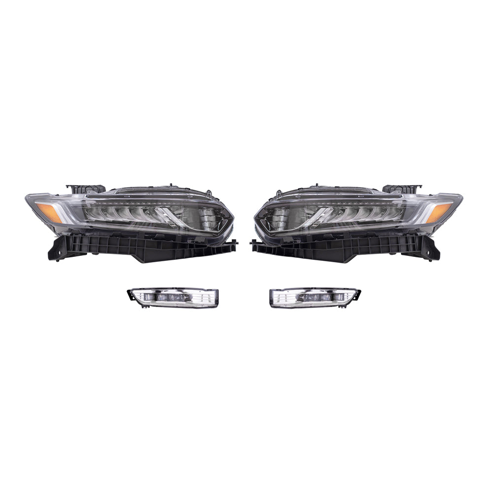 Brock Aftermarket Replacement Driver Left Passenger Right Halogen Combination Headlights & Fog Lights 4 Piece Set Compatible with 2018-2020 Honda Accord Sedan EXCEPT Touring Models