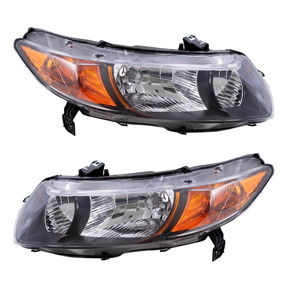 Headlight for 2006-2011 Civic Coupe w/ Black Bezel Amber Park Lens 33151SVAA01 Set HO2518111