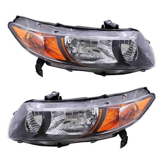Headlight for 2006-2011 Civic Coupe w/ Black Bezel Amber Park Lens 33151SVAA01 Set HO2518111
