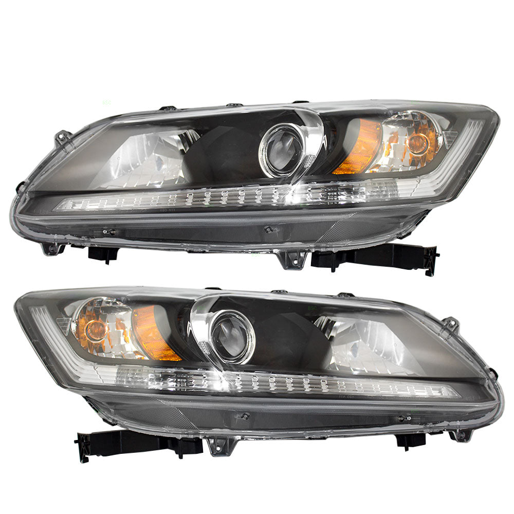 Brock Replacement Pair Set Halogen Combination Headlights Headlamps Compatible with 13-15 Accord Sedan WITHOUT Daytime Running Lights