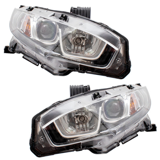 Headlight for 2016-2020 Civic Chrome 16-20 Sedan-16-19 Coupe-17-18 Hatchback 33150TBAA01 Set