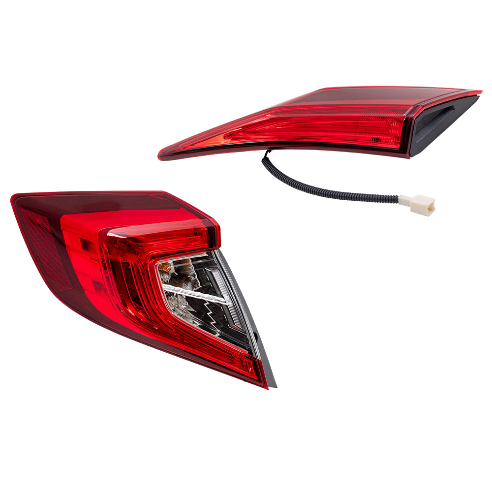 Brock 7222-0055LC2 Rear Driver Side Left Combination Tail Light Assembly 2 Piece Set Body and Lid Mounted Compatible With 2016-2021 Honda Civic Sedan