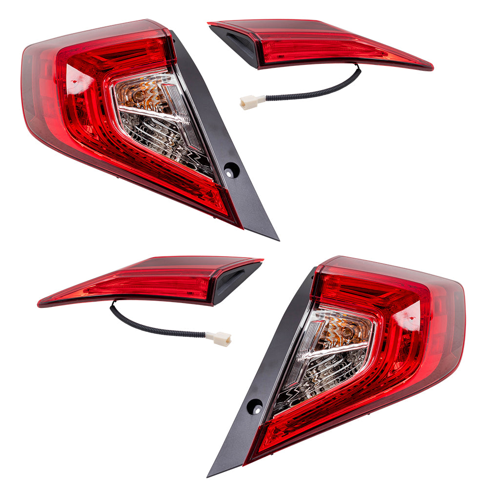 Brock 7222-0055LRC4 Rear Driver Side Left Passenger Side Right Combination Tail Light Assembly 4 Piece Set For 2016-2021 Honda Civic Sedan