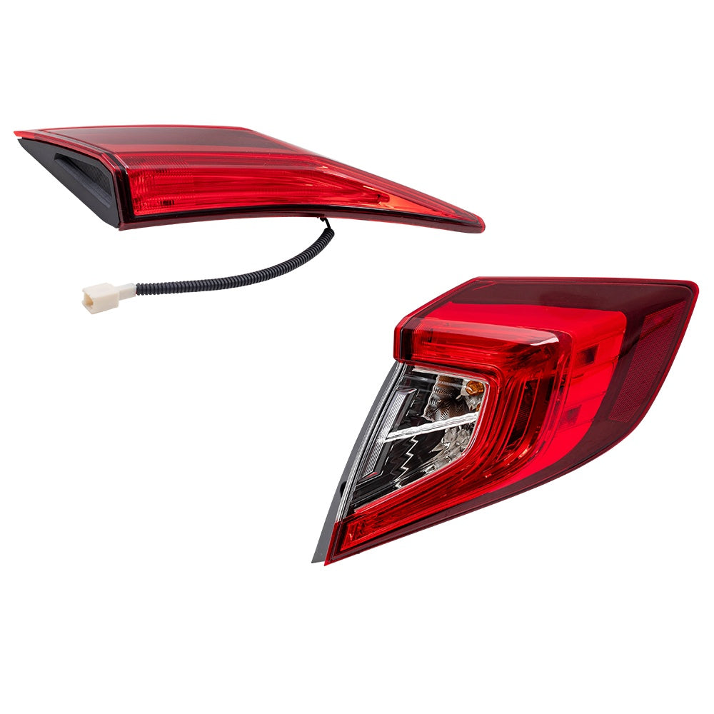 Brock 7222-0055RC2 Rear Passenger Side Combination Tail Light Assembly 2 Piece Set For 2016-2021 Honda Civic Sedan