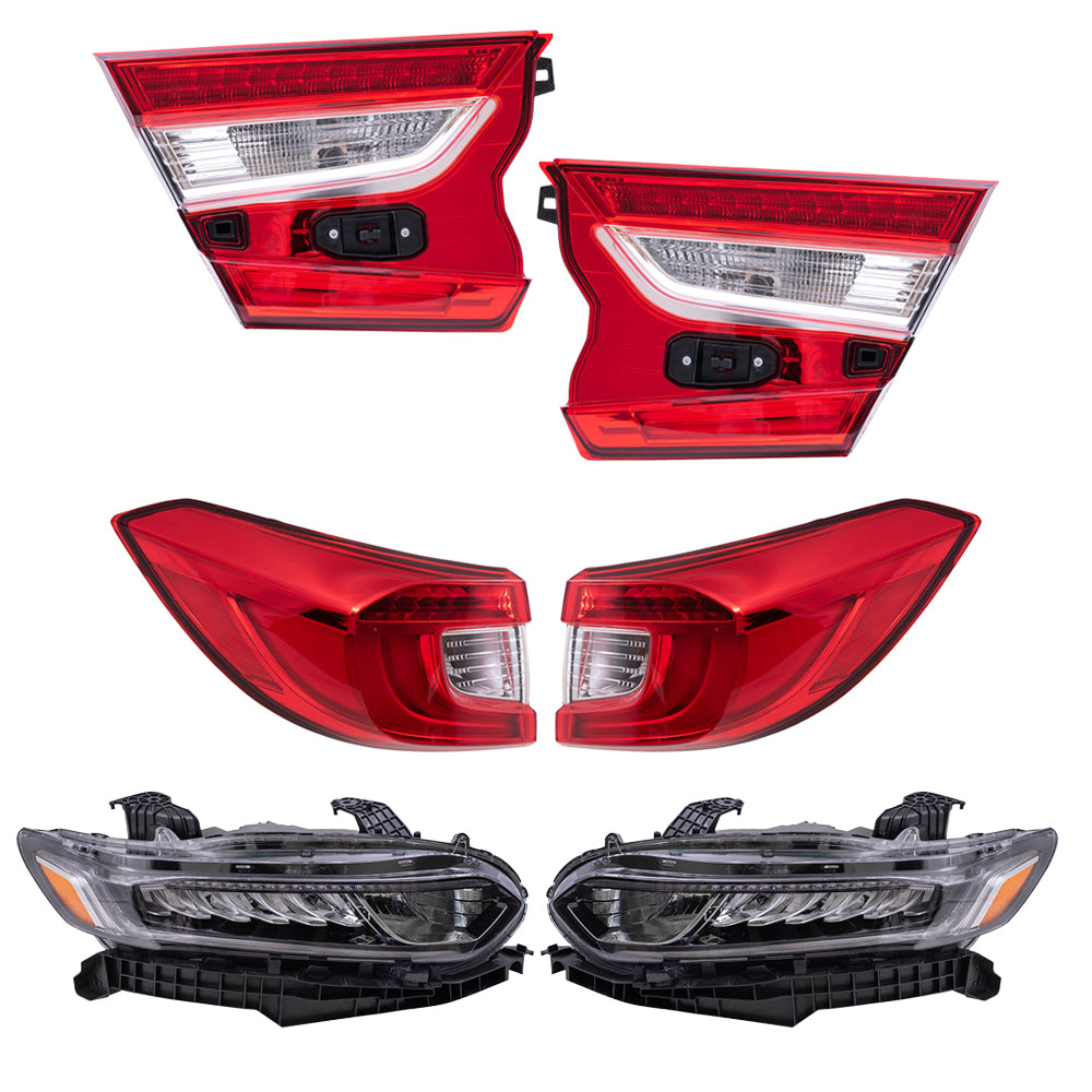 Brock 7222-0061LRC6 Tail Light & Headlight Assembly 6 Piece Set Compatible With 2018-2022 Honda Accord Touring Sedan 2021-2022 Honda Accord Hybrid Touring
