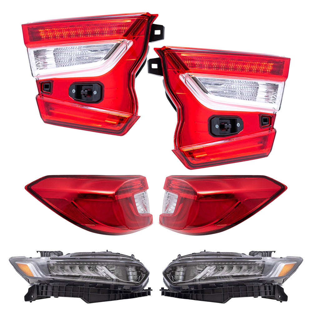 Brock 7222-0061LRC6 Tail Light & Headlight Assembly 6 Piece Set Compatible With 2018-2022 Honda Accord Touring Sedan 2021-2022 Honda Accord Hybrid Touring