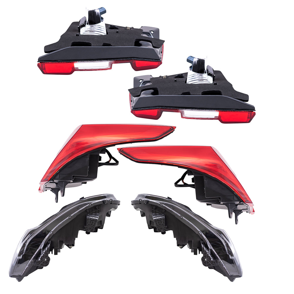 Brock 7222-0061LRC6 Tail Light & Headlight Assembly 6 Piece Set Compatible With 2018-2022 Honda Accord Touring Sedan 2021-2022 Honda Accord Hybrid Touring
