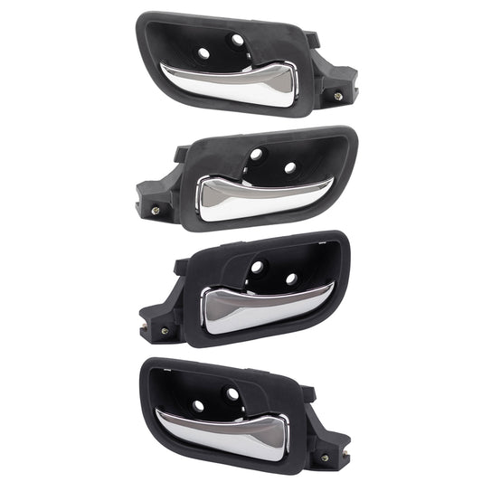 Brock Replacement 4 Pc Set Front & Rear Inside Door Handles Chrome Lever w/ Black Housing Compatible with Accord HO1352132 HO1353132 HO1552106 HO1553106