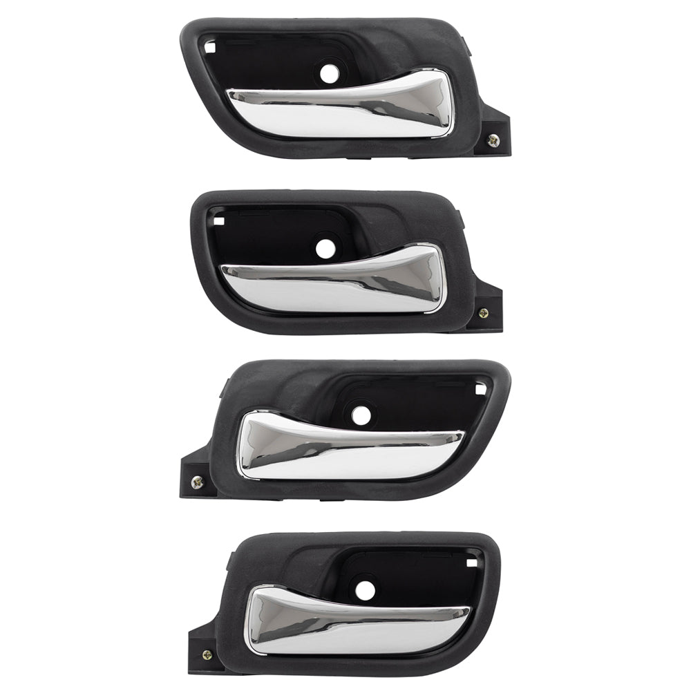 Brock Replacement 4 Pc Set Front & Rear Inside Door Handles Chrome Lever w/ Black Housing Compatible with Accord HO1352132 HO1353132 HO1552106 HO1553106