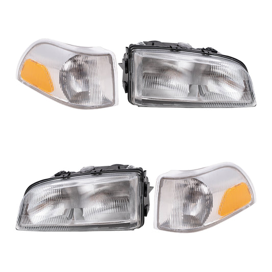 Brock Replacement Driver and Passenger Side Halogen Headlight Assemblies and Park Signal Light Units Compatible with 1998-2002 C70 & 1998-2000 S70/V70