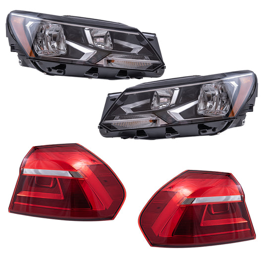 Brock 8222-0023LRC4 Replacement Headlight-Tail Light 4pc Set Compatible With 2016-2017 Volkswagen Passat Built To 7/3/2016