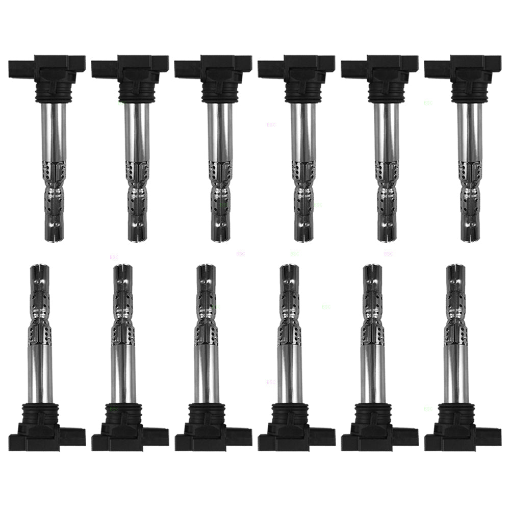 Brock Replacement 12 Pc Set Ignition Spark Plug Coils Compatible with A8 Quattro Bentayga Phaeton 12 cyl W12 07C905715A