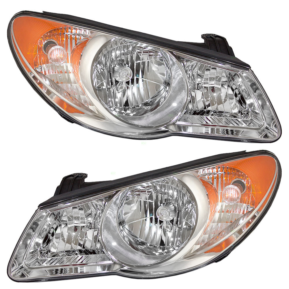 Brock Replacement Pair Combination Halogen Headlights Driver and Passenger Headlamps Set Compatible with 07-10 Elantra Sedan 92101-2H051 92102-2H050