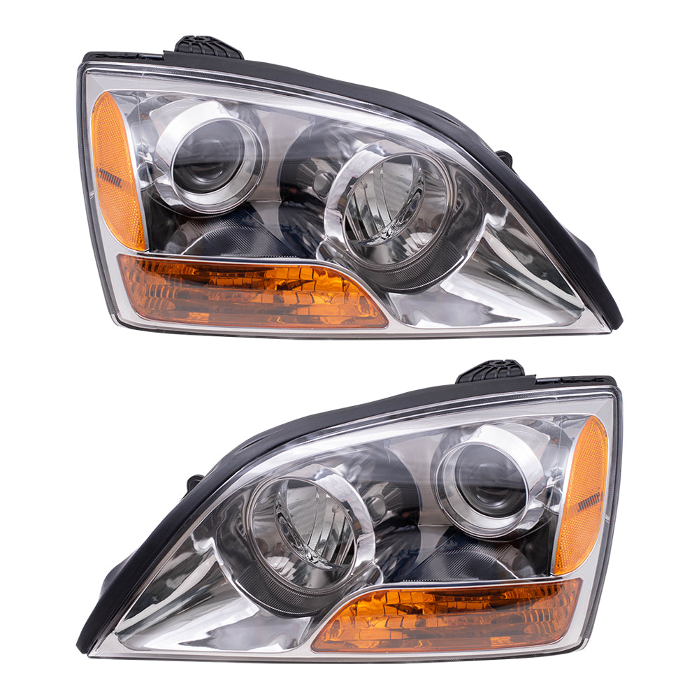 Brock Replacement Driver and Passenger Headlights with Gray Bezel Compatible with 2007-2009 Sorento 92101 3E540 92102 3E540