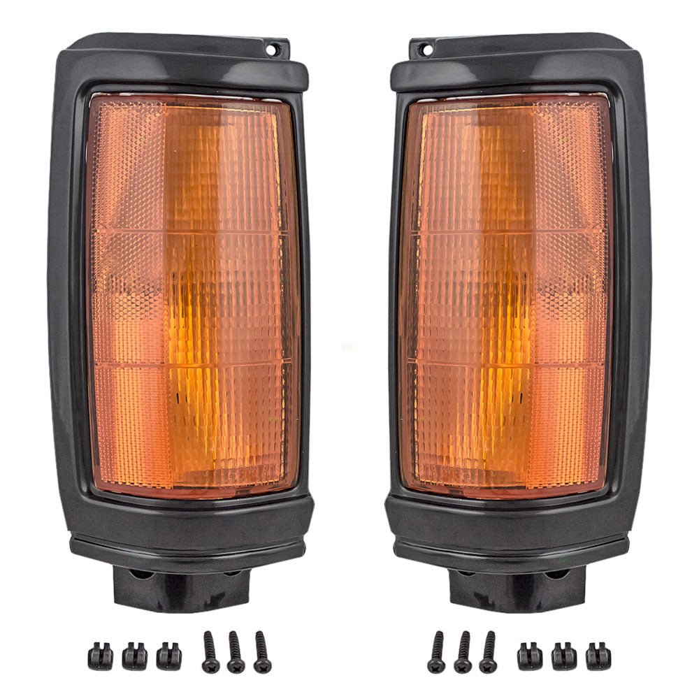 Brock Replacement Driver and Passenger Park Signal Side Marker Light Lamp w/ Black Bezel Compatible with 87-96 Pickup Truck MB527081 MB527082