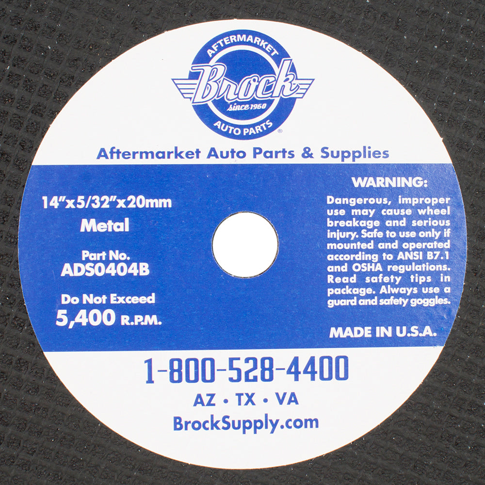 Brock 10 Pk 14" Cutting Wheel Cut Off Ferrous Iron Metal Blade Disc Saw Grind 20mm Abrasive for Industrial Shop DIY Hobby