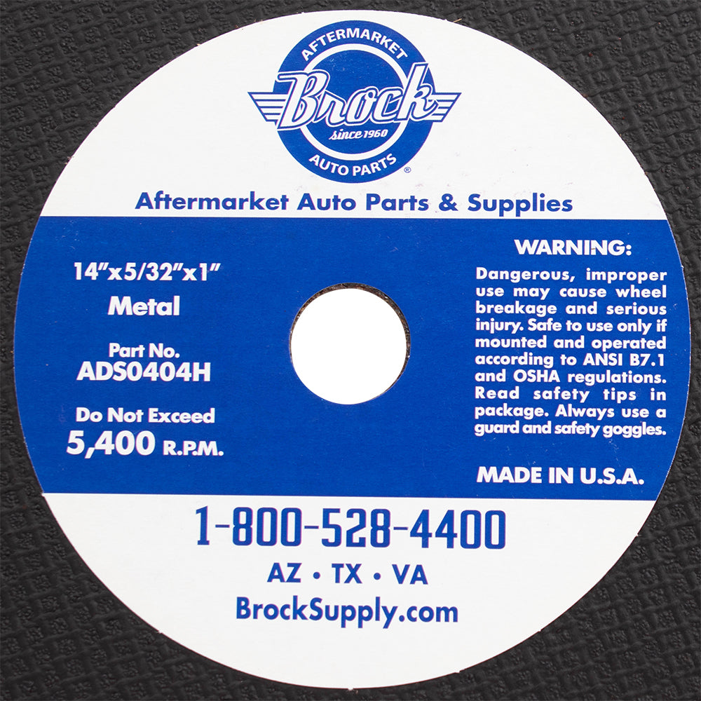 Brock 10 Pk 14" Cutting Wheel Cut Off Ferrous Iron Metal Blade Disc w/ 1" Arbor Abrasive for Industrial Shop DIY Hobby