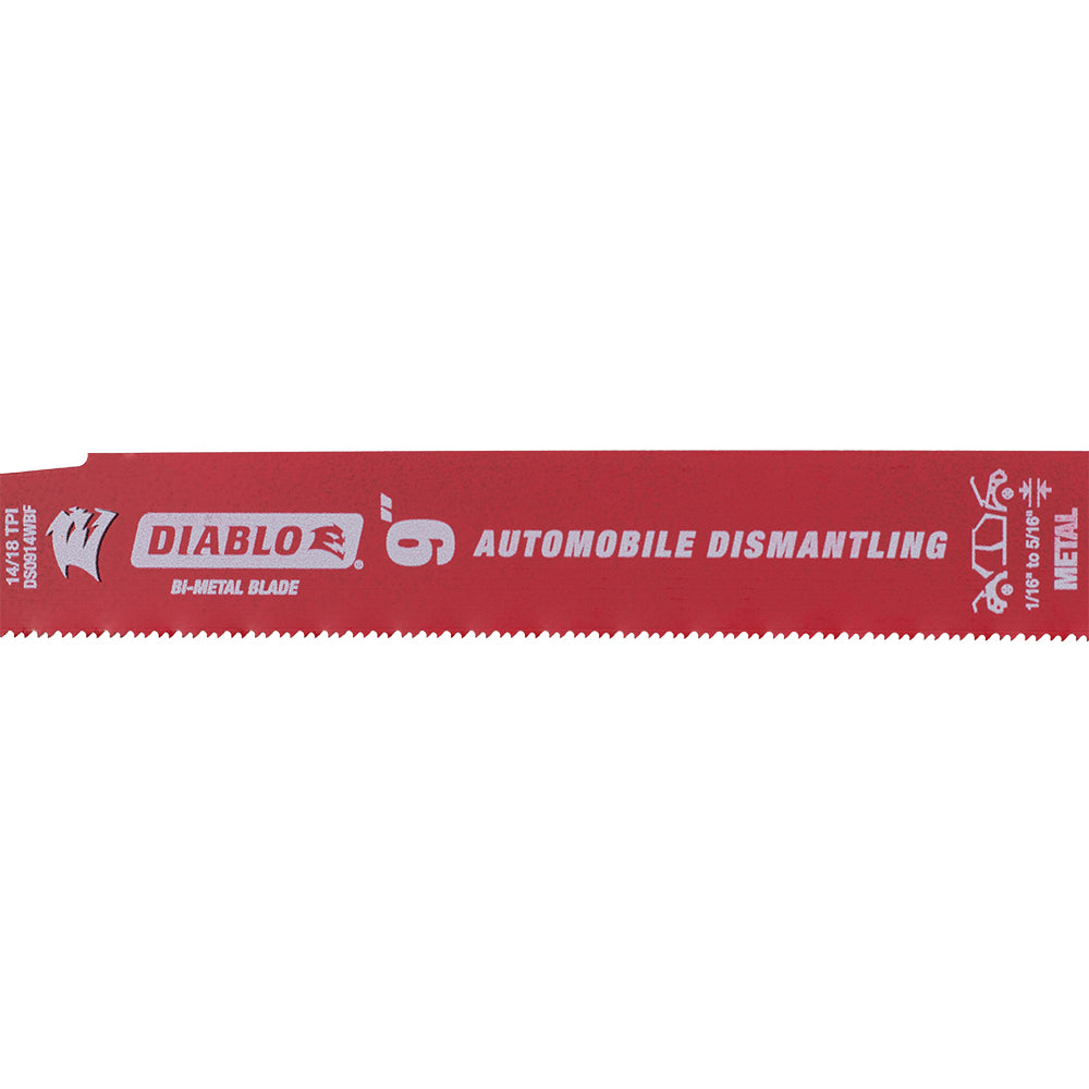 25 Pack 9 inch 14/18 TPI Diablo Steel Demon Bi-Metal Auto Dismantling Reciprocating Saw Blades for 1/16-5/16 Medium Metals