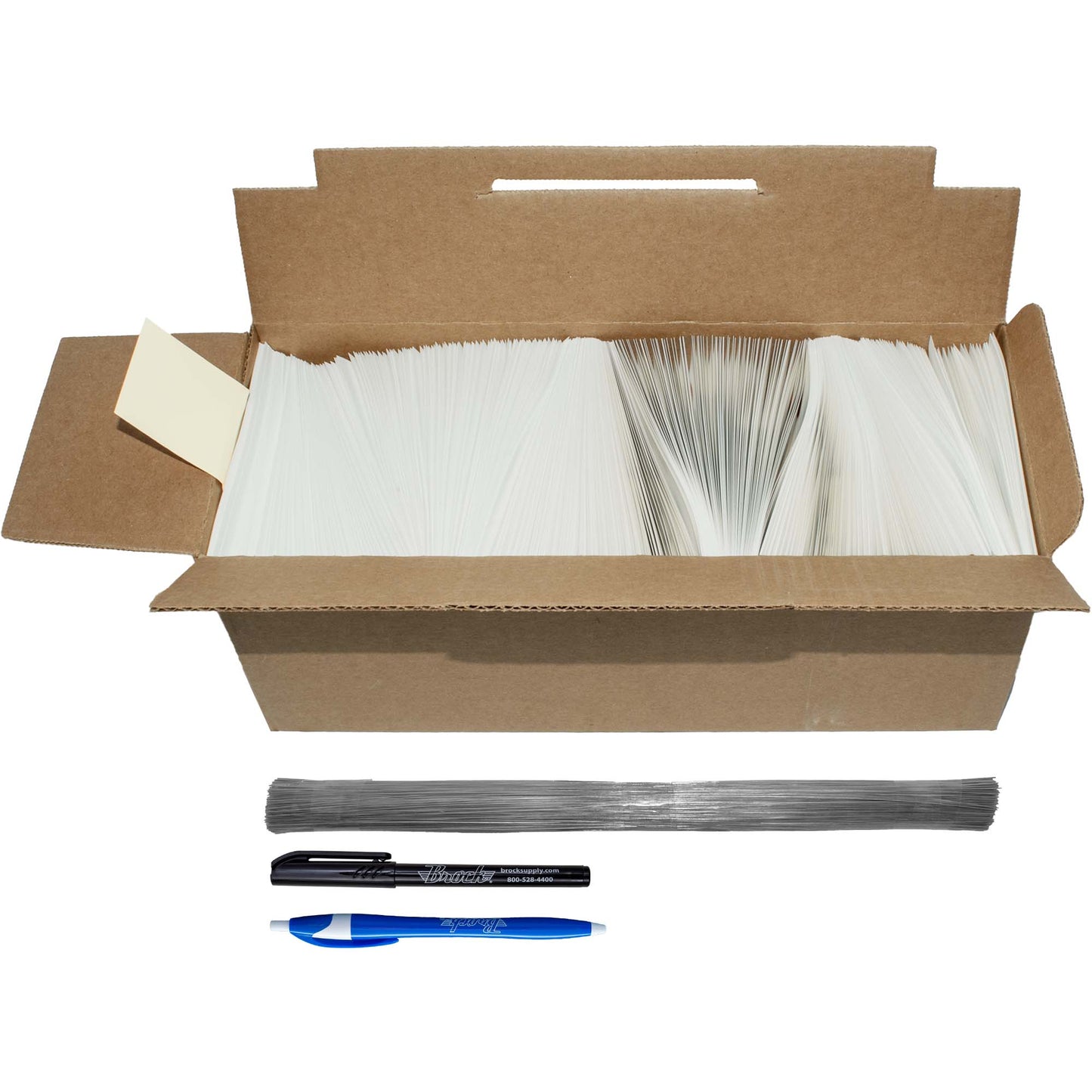 Brock Blank White Polyart Tags 6 1/4 Inch x 3 1/8 Inch With Reinforced Metal Eyelet Includes Wire-Brock Ballpoint Pen-Brockmark Marker 1000 Tags/Box