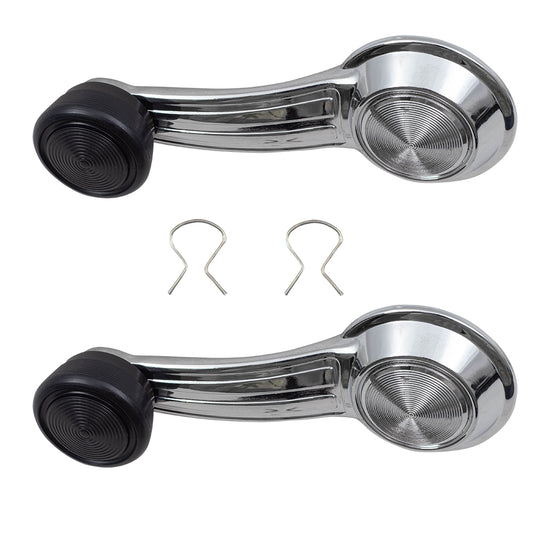 Brock Replacement Pair Set Manual Window Crank Handles Chrome with Black Knob Compatible with 1965-1996 GM Various Models 20348200