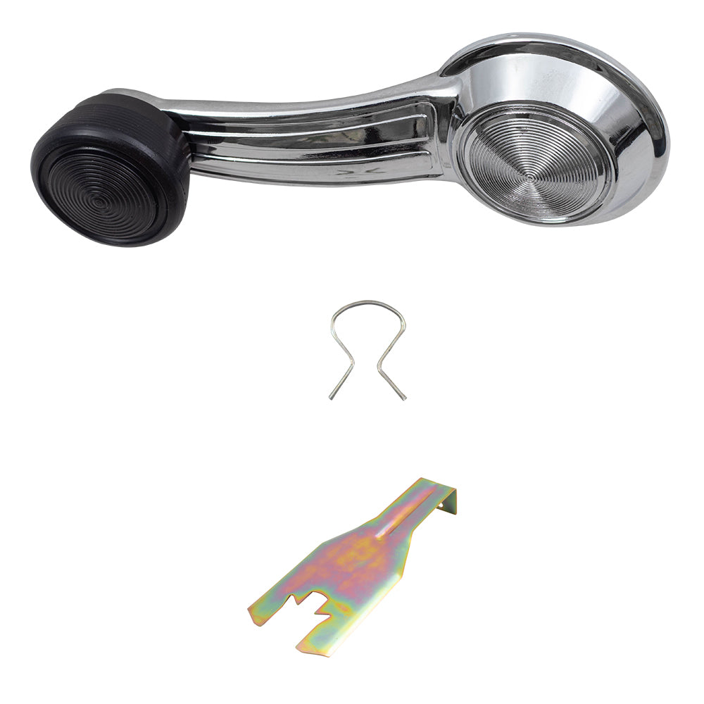 Brock Replacement for 2 Pc Set Manual Window Crank Chrome w/ Black Knob& Handle Clip Removal Tool for 1965-1996 GM Various Models 20348200