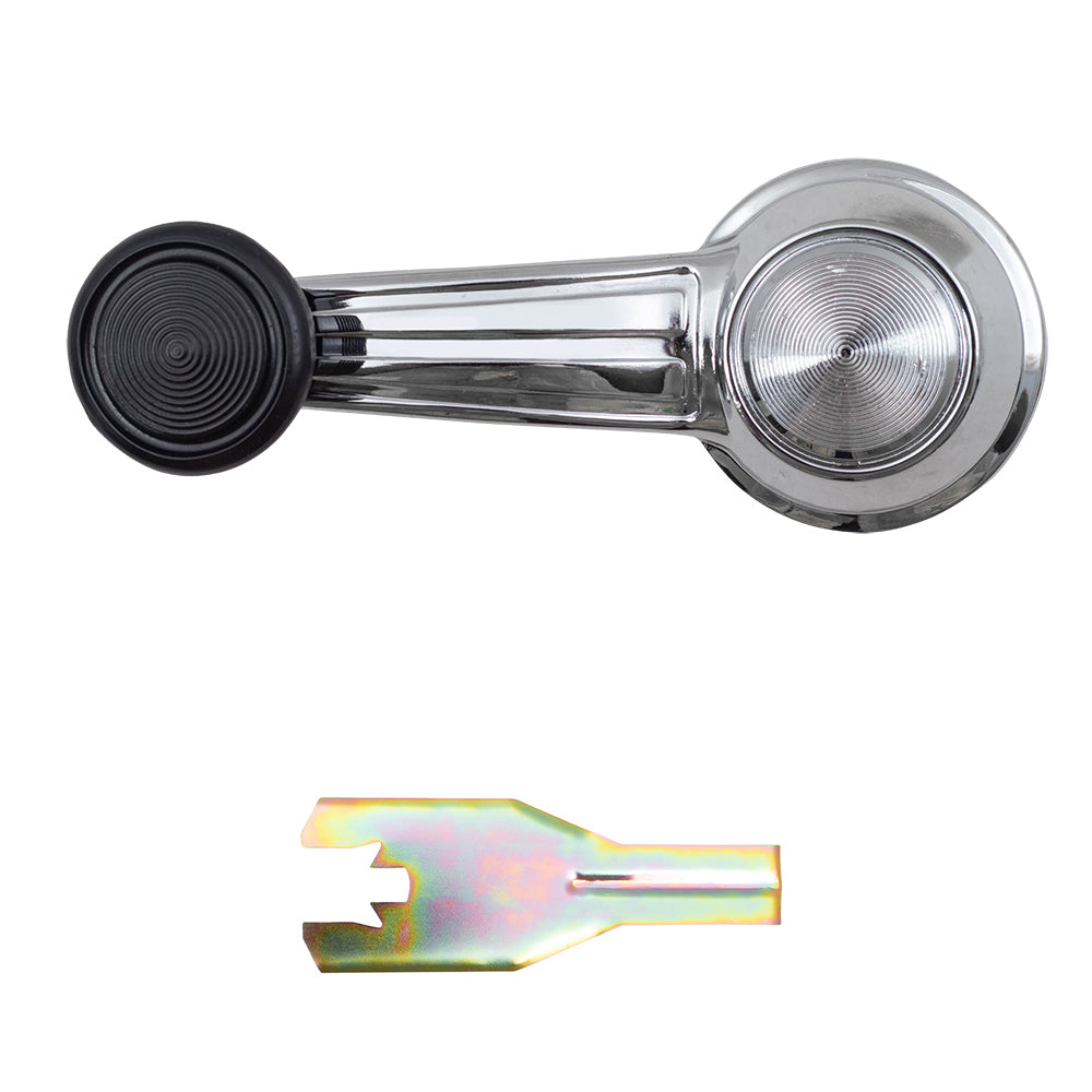 Brock Replacement for 2 Pc Set Manual Window Crank Chrome w/ Black Knob& Handle Clip Removal Tool for 1965-1996 GM Various Models 20348200
