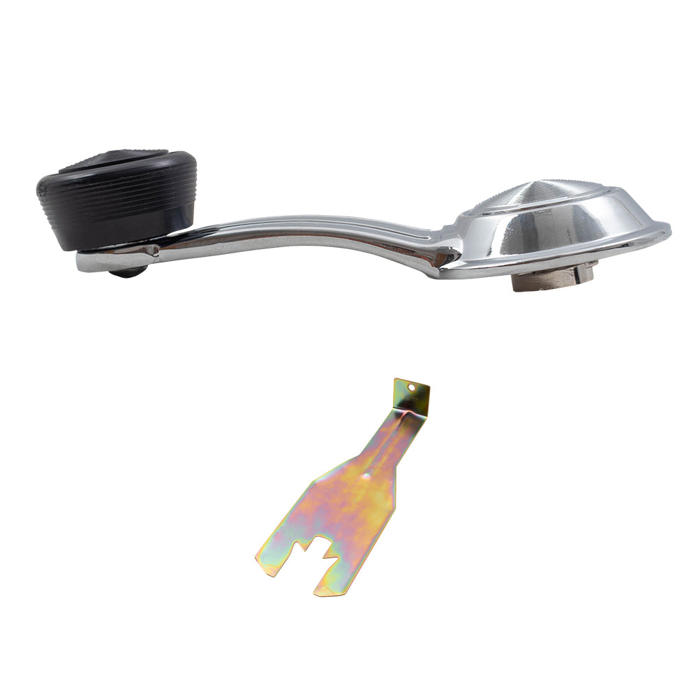 Brock Replacement for 2 Pc Set Manual Window Crank Chrome w/ Black Knob& Handle Clip Removal Tool for 1965-1996 GM Various Models 20348200