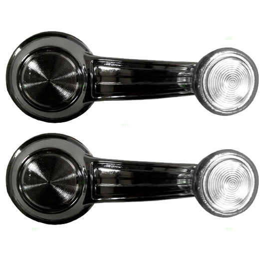 Brock Replacement Pair Set Manual Window Crank Handles Chrome w/ Clear Knob Compatible with Pickup Truck Van SUV 20037597