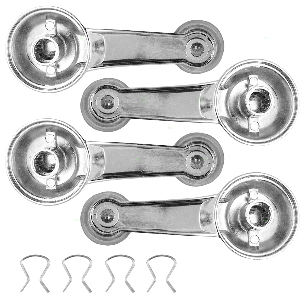 Brock Replacement 4 Piece Set Manual Window Crank Handles Chrome w/ Clear Knob Compatible with Pickup Truck Van SUV 20037597