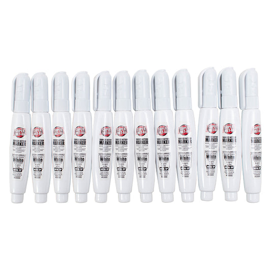 12 Pc Set Nuclear White Super Met-Al Paint Marker Pens Weather Proof 1.4mm Stroke Fine Tip Metal Wood Stone Glass Plastic for Auto Crafts