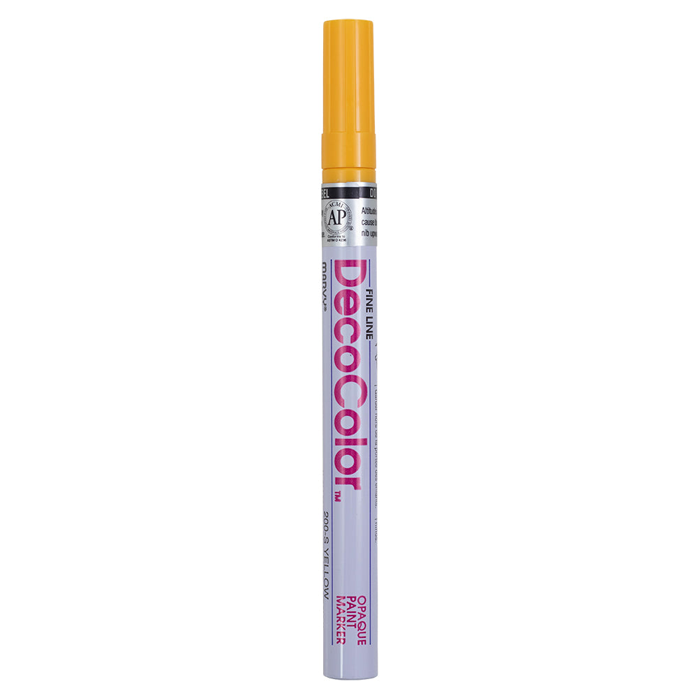 12 Pc Set Yellow Decocolor Fine Line Point Oil Based Glossy Opaque Paint Marker Pens on Metal Stone Glass Wood for Industrial Art Auto Trade