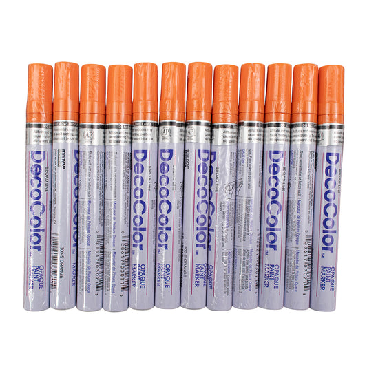 12 Pc Set Orange Decocolor Paint Marker Pens Broad Line Point Glossy Opaque on Metal Wood Glass Stone for Industrial Auto Trade Arts