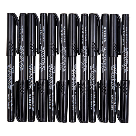 12 Pc Set Black Brockmark Sharp Solid Permanent Ink Markers Pen Medium Point on Metal Fabric Wood Plastic for Industrial Warehouse Everyday