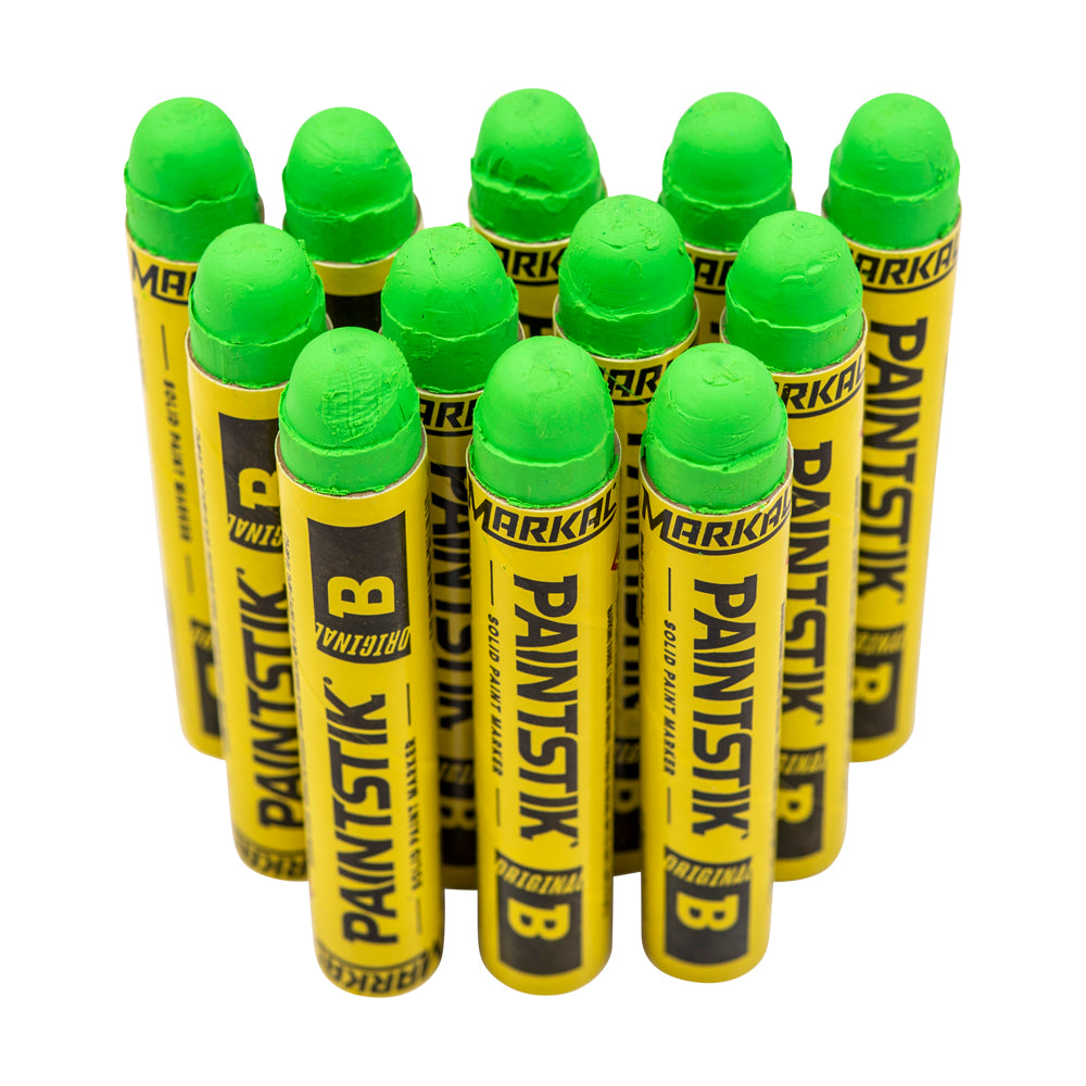 12 Pc Box Flourescent Green Markal B Paintstiks Glow UV Black Light Crayon Metal Glass Wood Rubber for Auto Tire Construction Lumber