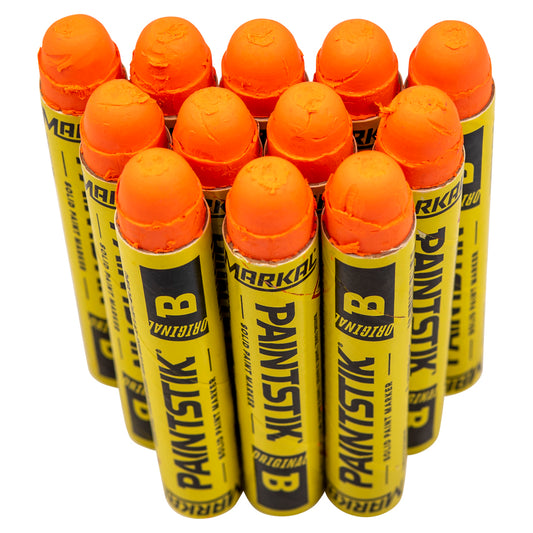 12 Pc Box Flourescent Orange Markal B Paintstiks Glow UV Black Light Crayon Metal Glass Wood Rubber for Auto Tire Construction Lumber