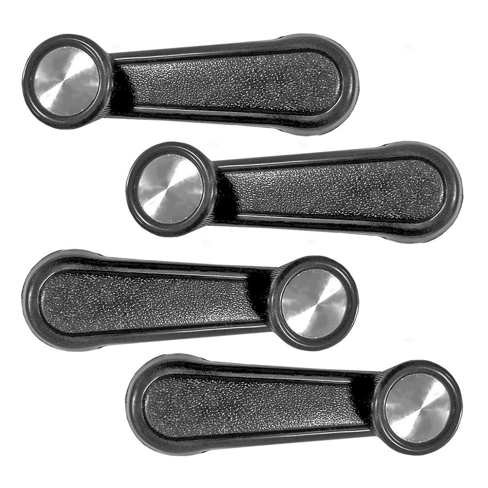 Brock Replacement 4 Piece Set Black Plastic Manual Window Crank Handles w/ Chrome Knob Center Compatible with Pickup Truck SUV Van 69260-12010