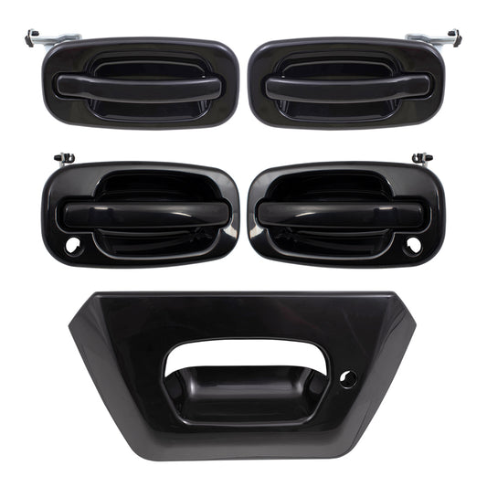 Brock Replacement Front and Rear Outside Door Handles, and Tailgate Handle Bezel 5 Piece Set Compatible with 2002-2006 Avalanche & 2002-2006 Escalade EXT