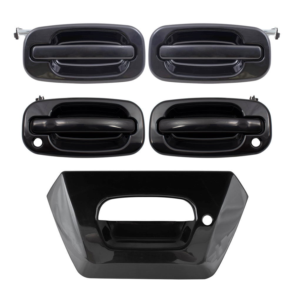 Brock Replacement Front and Rear Outside Door Handles, and Tailgate Handle Bezel 5 Piece Set Compatible with 2002-2006 Avalanche & 2002-2006 Escalade EXT