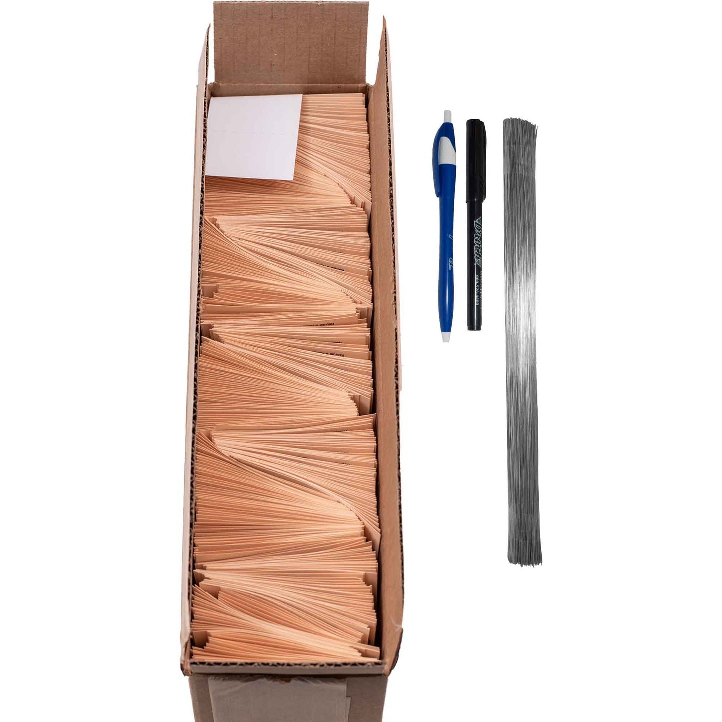 1000 Pc Box Blank Manila Card Stock Inventory Tags 3 3/4" x 1 7/8" with Wire Stick Pen Brockmark Marker for Auto Shop Retail Salvage Yard