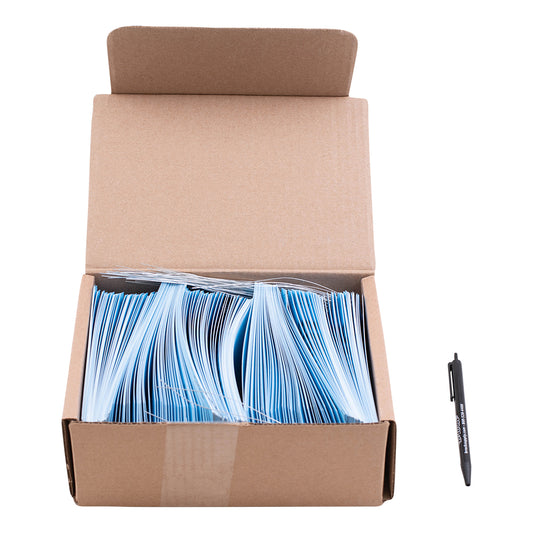250 Pc Box Powder Blue Return Auto Parts Inventory Tags 5 3/4" x 2 7/8" Heavy Card Stock Attached Wire w/ Reinforced Eyelet & Pens Kit