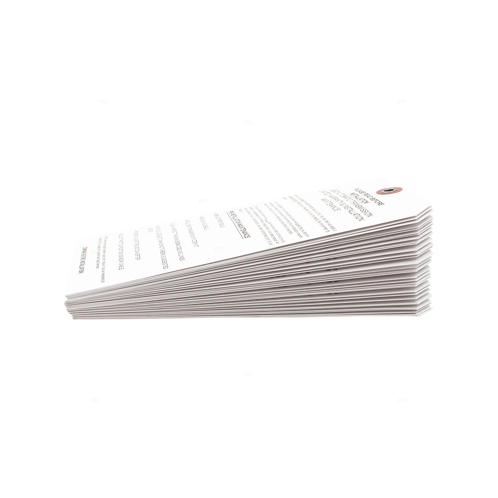 500 Pc Box White Used Automatic Transmission Tags 7 1/4" x 4" Heavy Card Stock w/ Reinforced Eyelet & Wire Auto Parts Salvage Recycling
