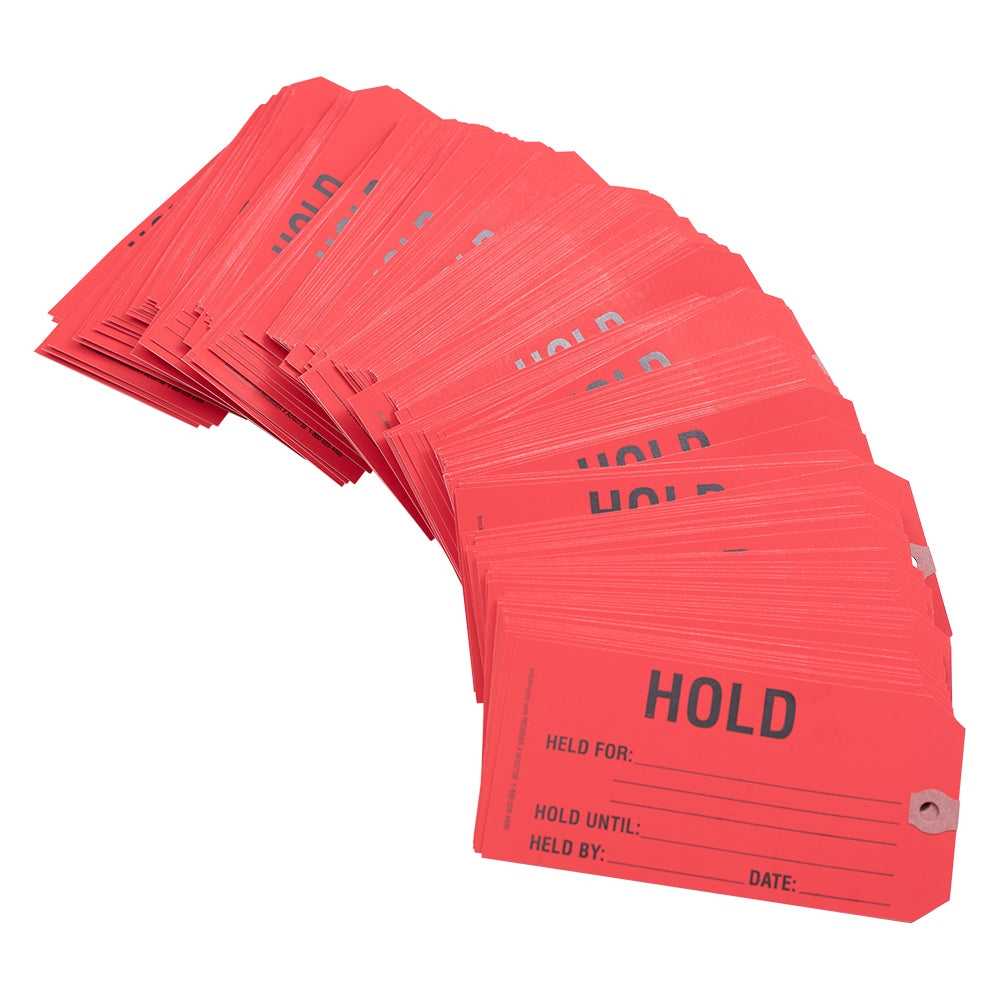 250 Pc Box Red "Hold" Parts Inventory Tags 5 3/4" x 2 7/8" Heavy Card Stock Reinforced Eyelet Label & Wire Kit Auto Shop Repair Retail