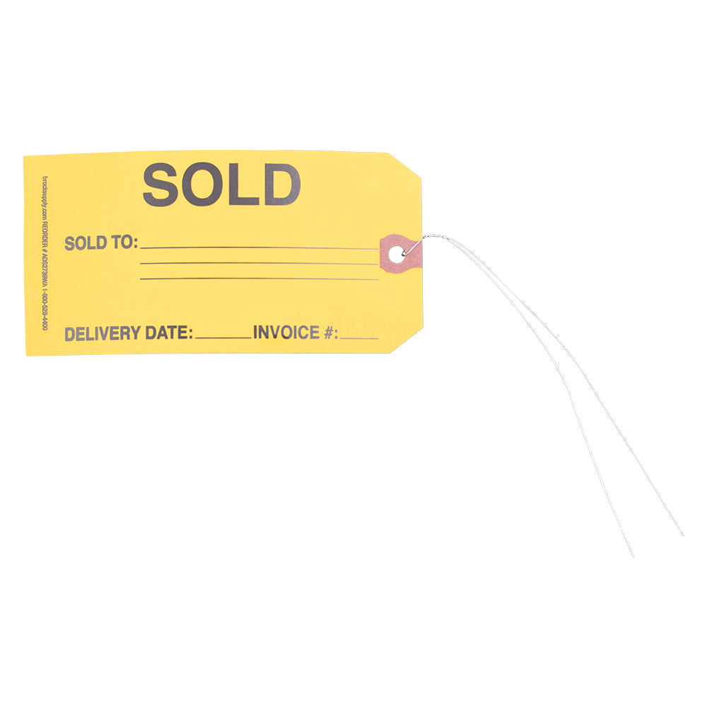 250 Pc Box Yellow "Sold" Inventory Tags 5 3/4" x 2 7/8" Heavy Card Stock Wired Reinforced Eyelet Labels Kit Auto Shop Retail Salvage