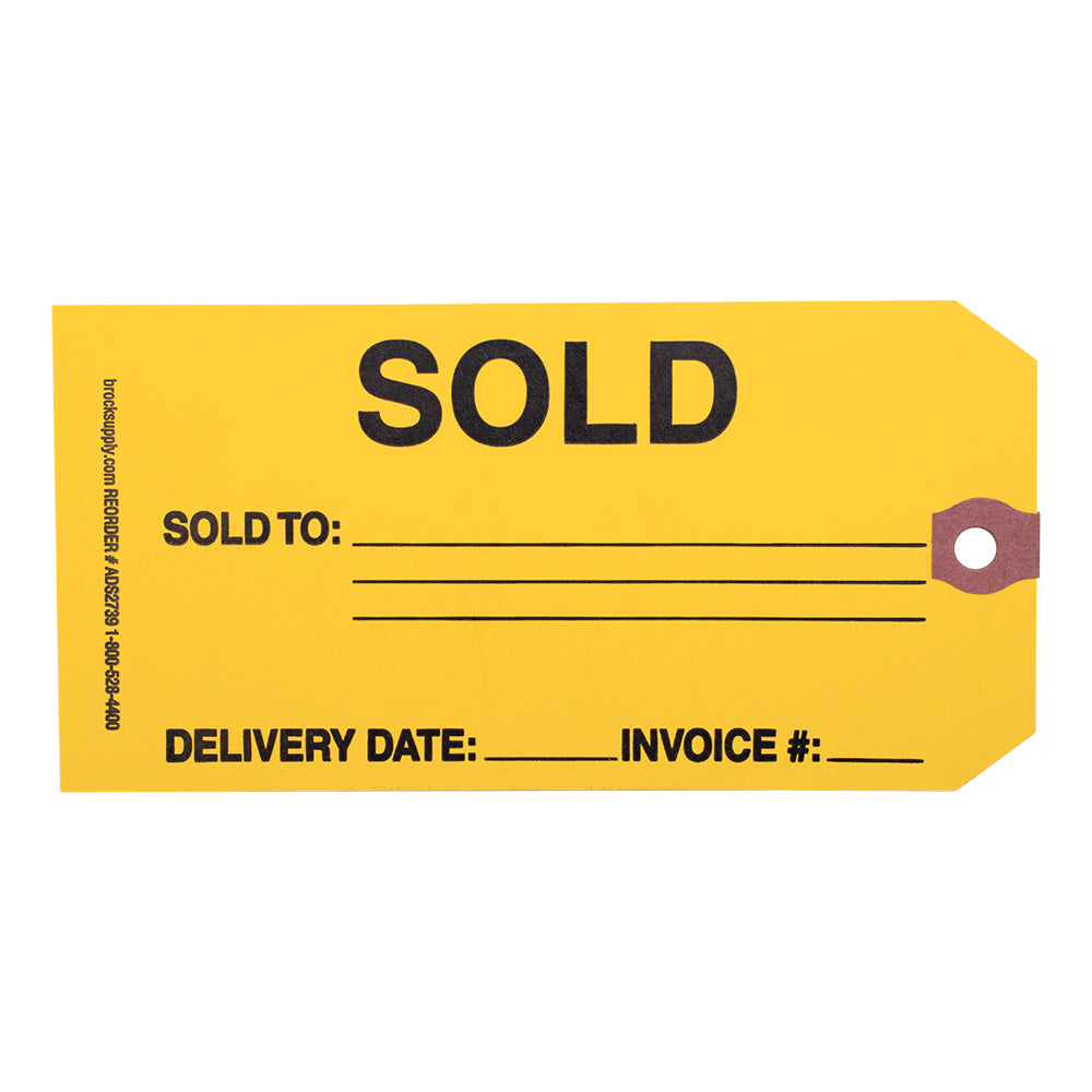 250 Pc Box Yellow "Sold" Inventory Tags 5 3/4" x 2 7/8" Heavy Card Stock Reinforced Eyelet Labels & Wire Kit Auto Shop Retail Salvage