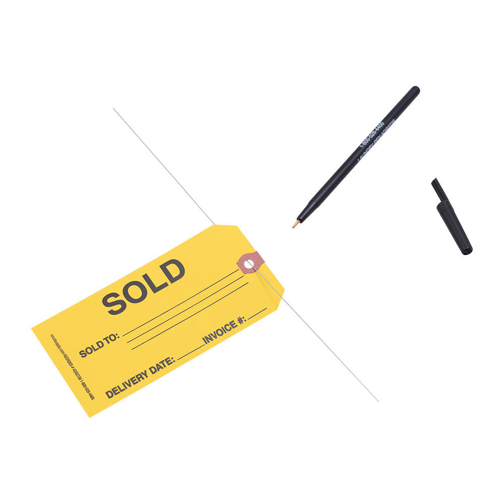 250 Pc Box Yellow "Sold" Inventory Tags 5 3/4" x 2 7/8" Heavy Card Stock Reinforced Eyelet Labels & Wire Kit Auto Shop Retail Salvage