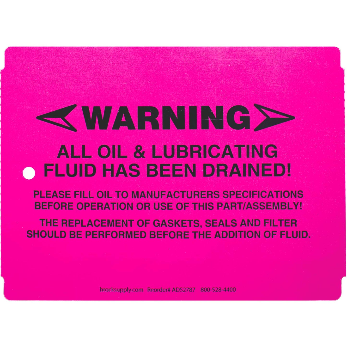 250 Pc Box Pink "Warning - Fluids Drained" Pre-Installation Tags 4" x 5 1/2" Weatherproof Polysteel Labels for Auto Repair Shop Salvage