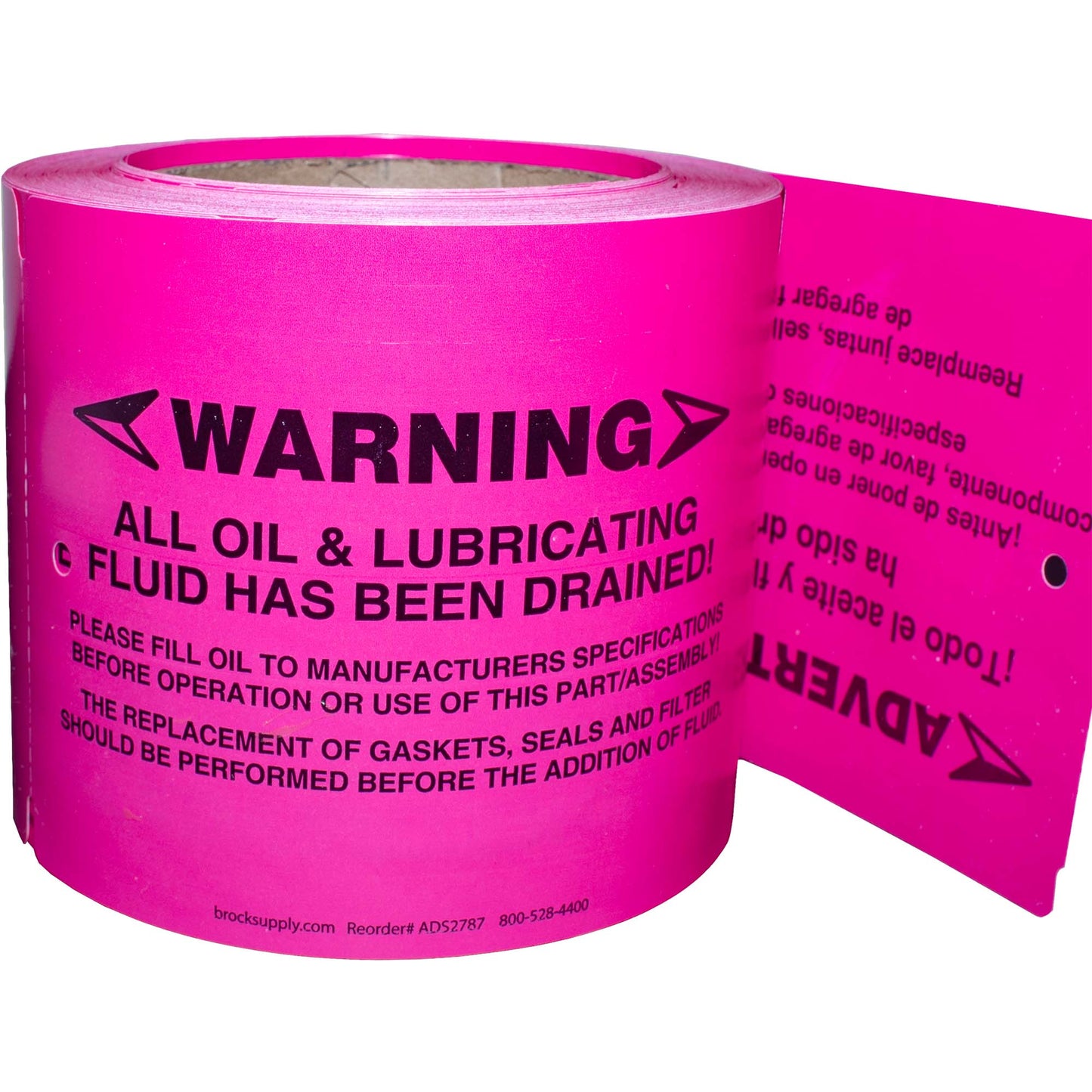 250 Pc Box Pink "Warning - Fluids Drained" Pre-Installation Tags 4" x 5 1/2" Weatherproof Polysteel Labels for Auto Repair Shop Salvage