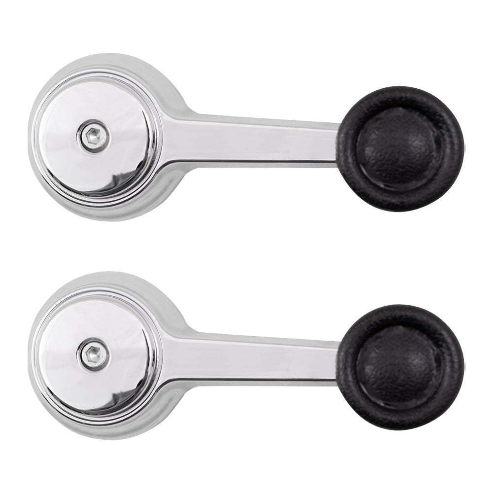 Brock Replacement Pair Set Manual Window Crank Handles Chrome with Black Knobs compatible with SUV Pickup Truck 35025098 5AB84LX9