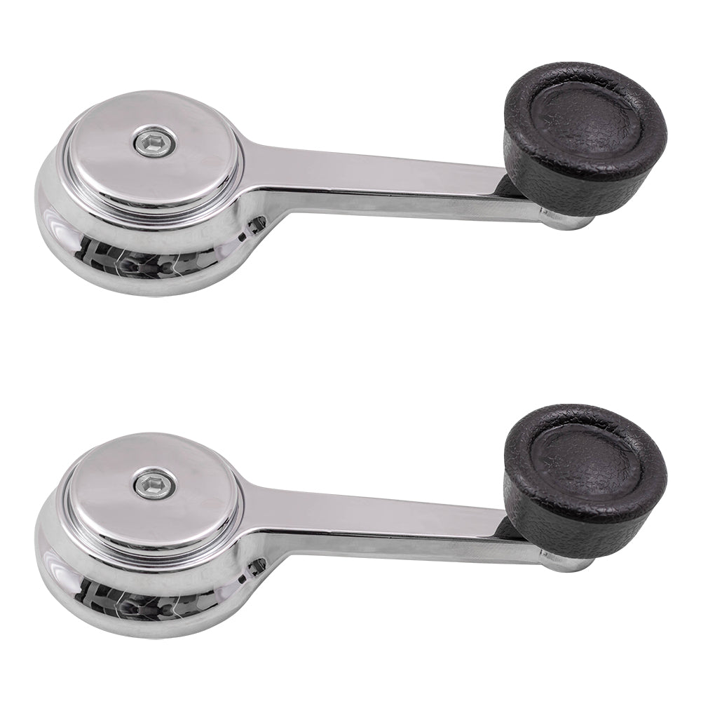 Brock Replacement Pair Set Manual Window Crank Handles Chrome with Black Knobs compatible with SUV Pickup Truck 35025098 5AB84LX9