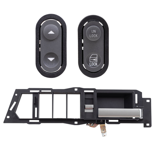 Brock ADS2830RC3 Inside Door Handle With Black Base/Chrome Lever With Power Window & Power Lock Switches 3 Piece Set Compatible With 1990-1994 GM C/K Pickup